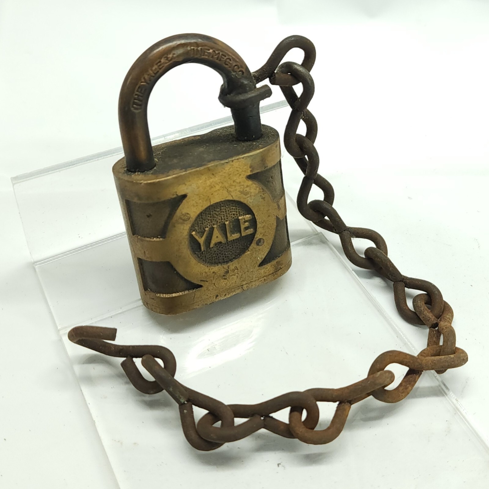 Antique Yale & Towne Manufacturing Company Brass Lock with chain, Locksmith