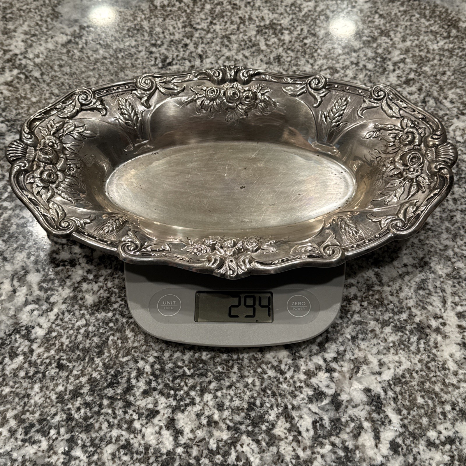 Frank M. Whiting Sterling Silver Floral Oval Dish Tray #1212 Repoussé 294 Grams
