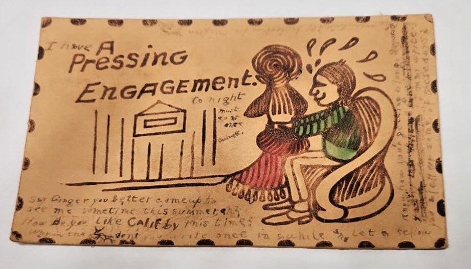Antique Leather Post Cards from early 1900 , 5.5″×3″ R85