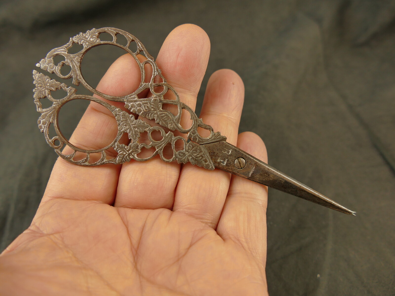ANTIQUE ITALIAN PIERCED STEEL SCISSORS W/ BROCADE CASE TAOS ARTIST PROVENANCE