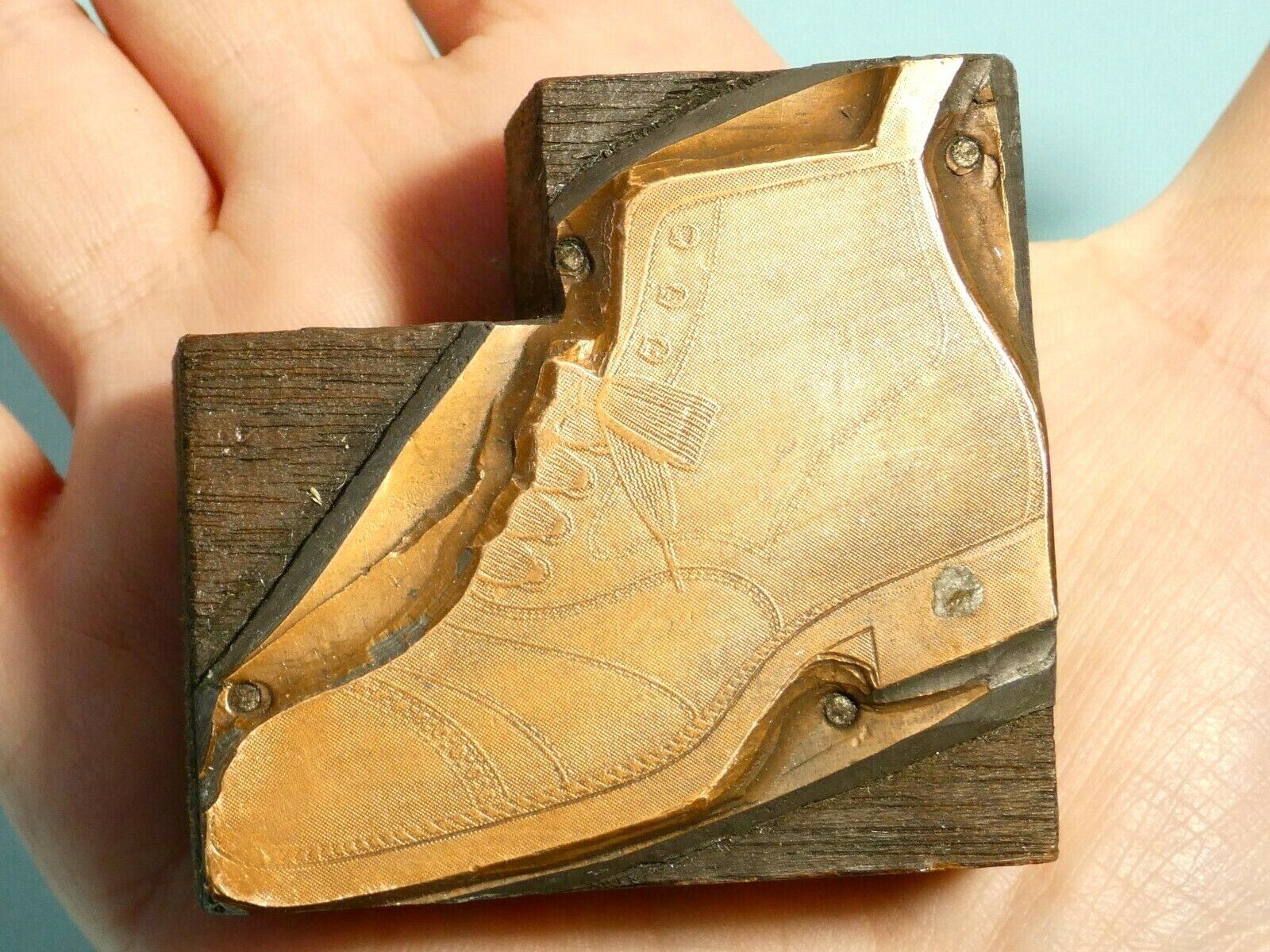 Antique Unbranded Lace-up Boot Advertising Pictorial Printing Block #B87