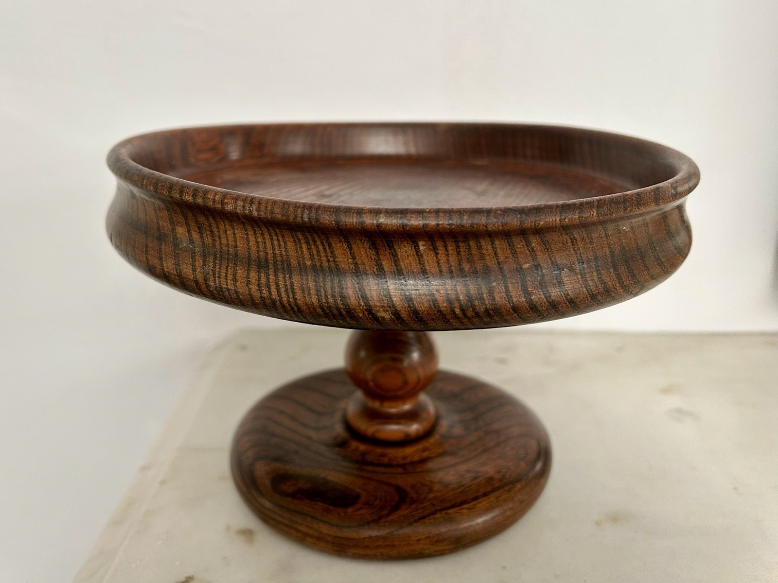 Antique Solid Oak Compote Tazza Pedestal Fruit Bowl Stand Farmhouse