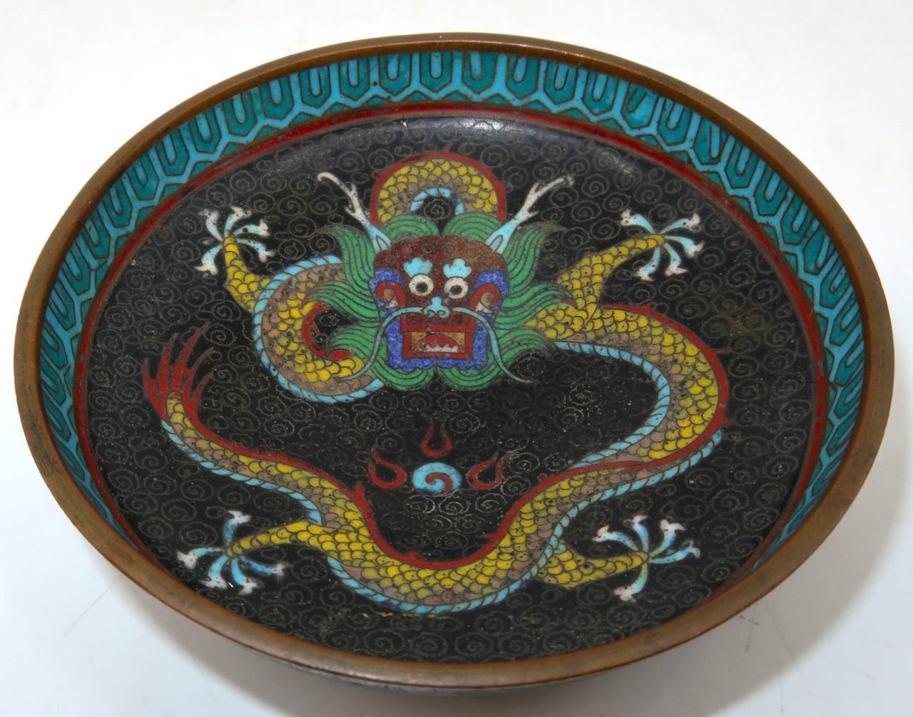 Vintage Chinese Cloisonne Dragon Small Trinket or Pin Dish, 3 1/4″