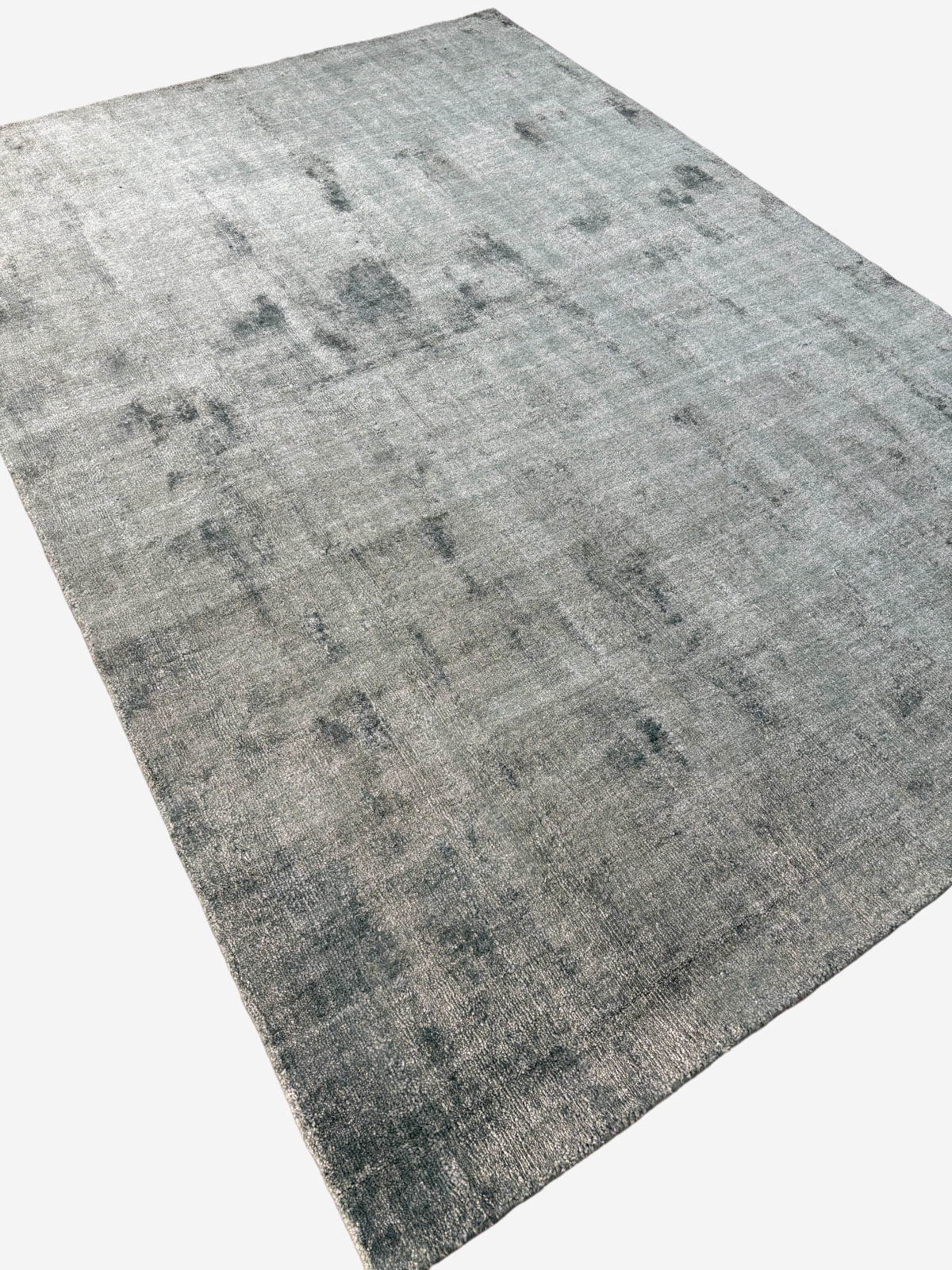 Handwoven Teal Bamboo Silk Rug: Minimalist Luxury Carpet