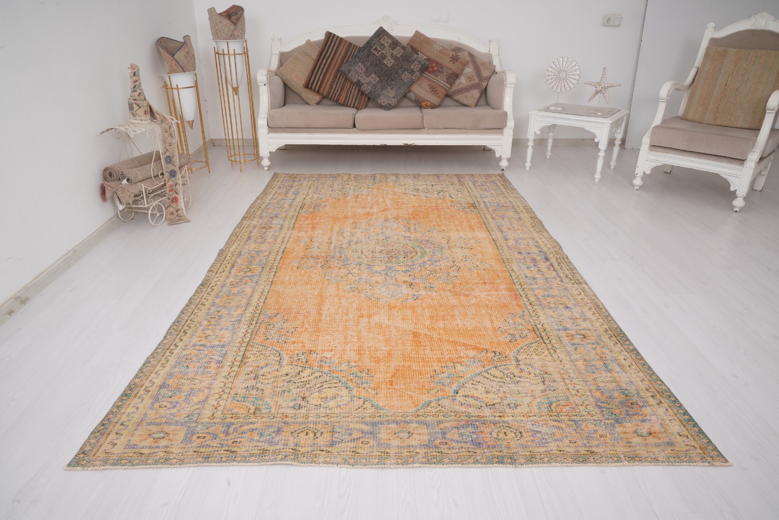 6 x 9 Area Turkish Rug Muted Oushak Vintage Carpet Faded Antique Organic Rug 557