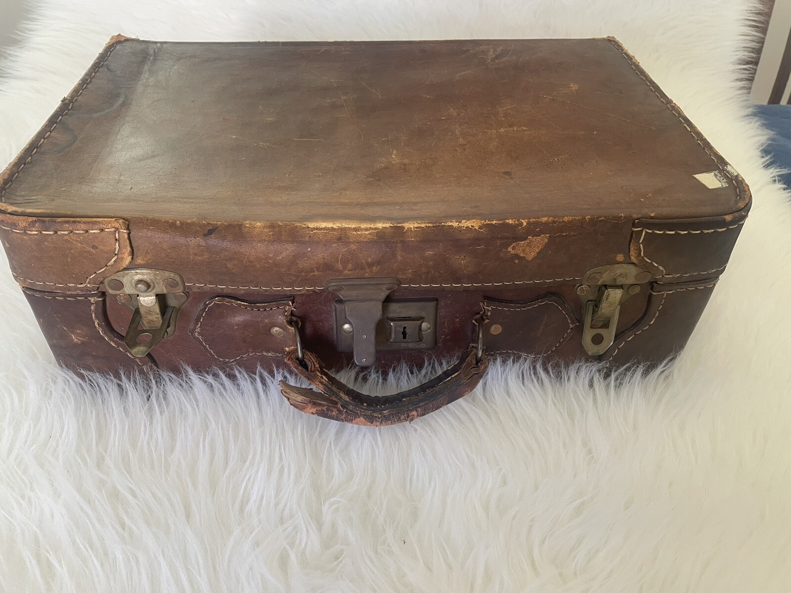 Leather Travel Suitcase Old Vintage Antique Rare Home Decor Collectible