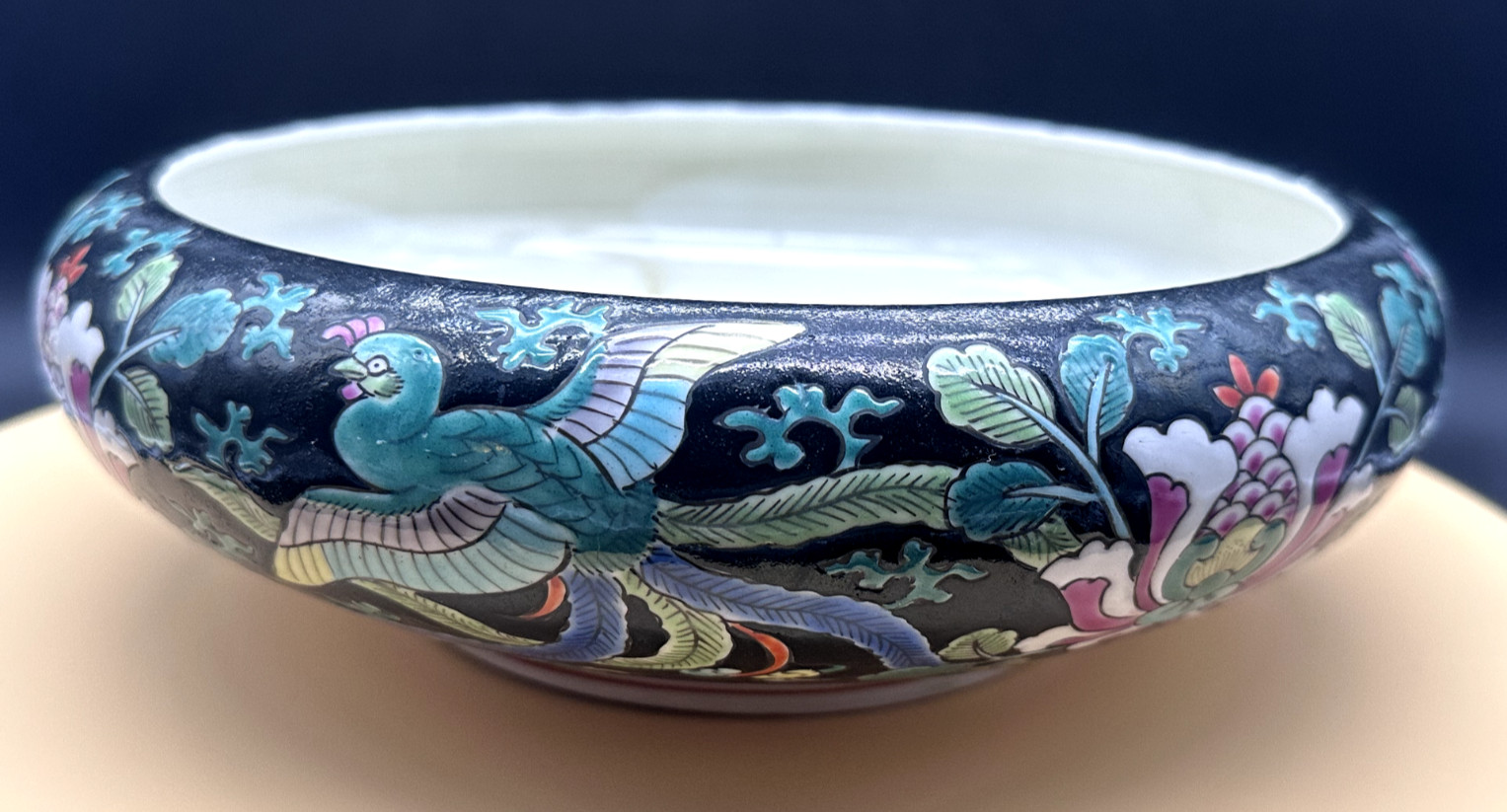 Vintage Chinese Black Porecelain Bowl – Famille Noire – Size 12 x 10 x 5″