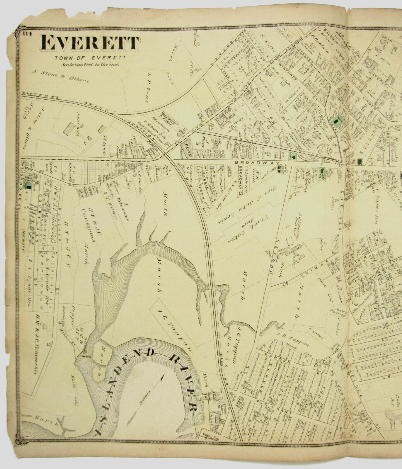 Everett Middlesex County Massachusetts 1875 F. W. Beers Large Detailed Map