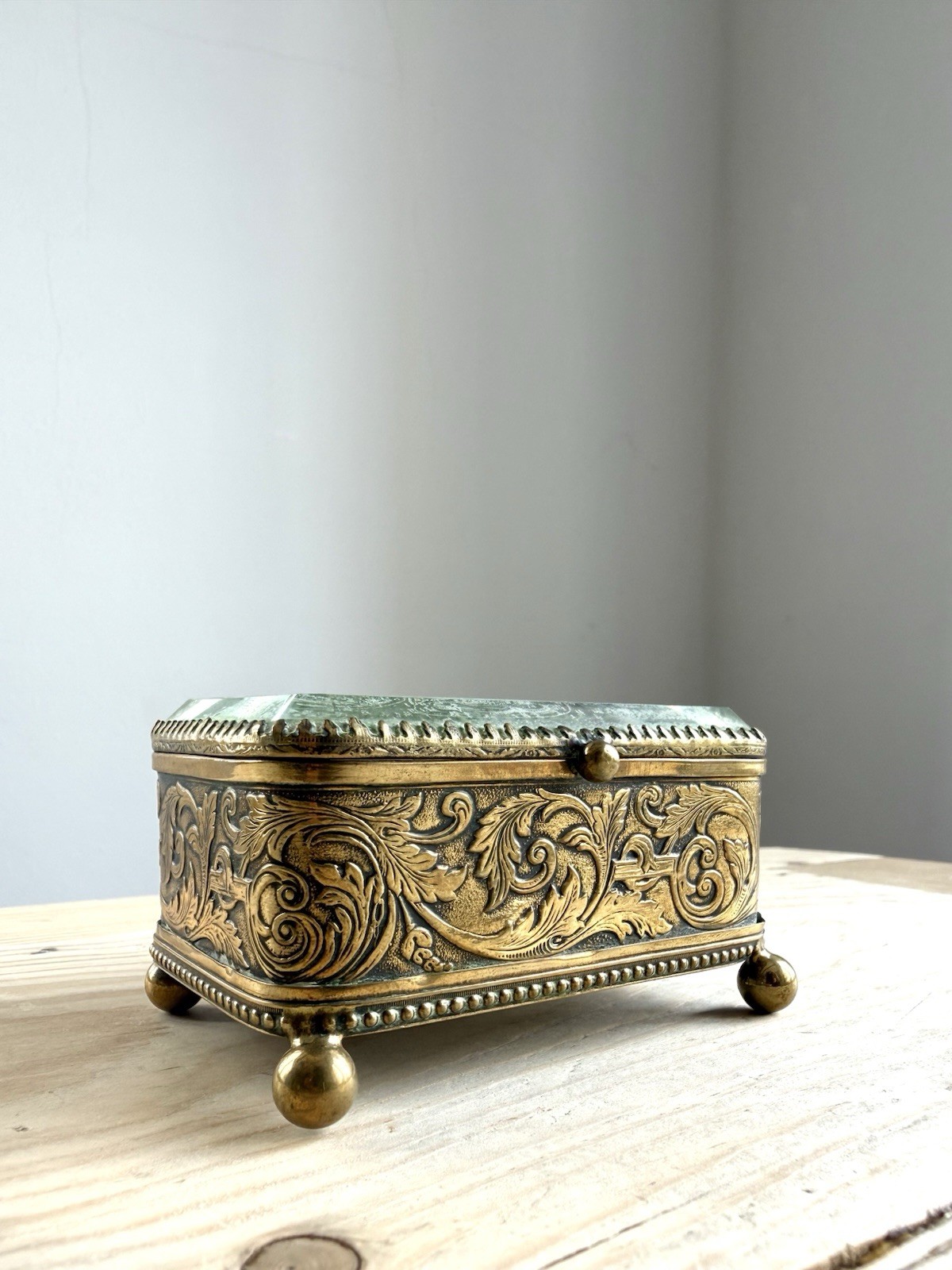 19th Century French Napoleon III Gilded Brass & Beveled Glass Jewellery Casket