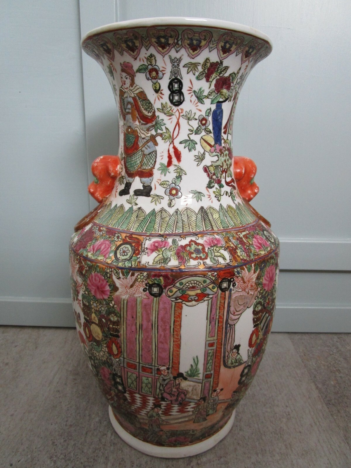  VINTAGE CHINESE VASE PORCELAIN POTTERY POT MARKED LARGE 18.25″ TALL