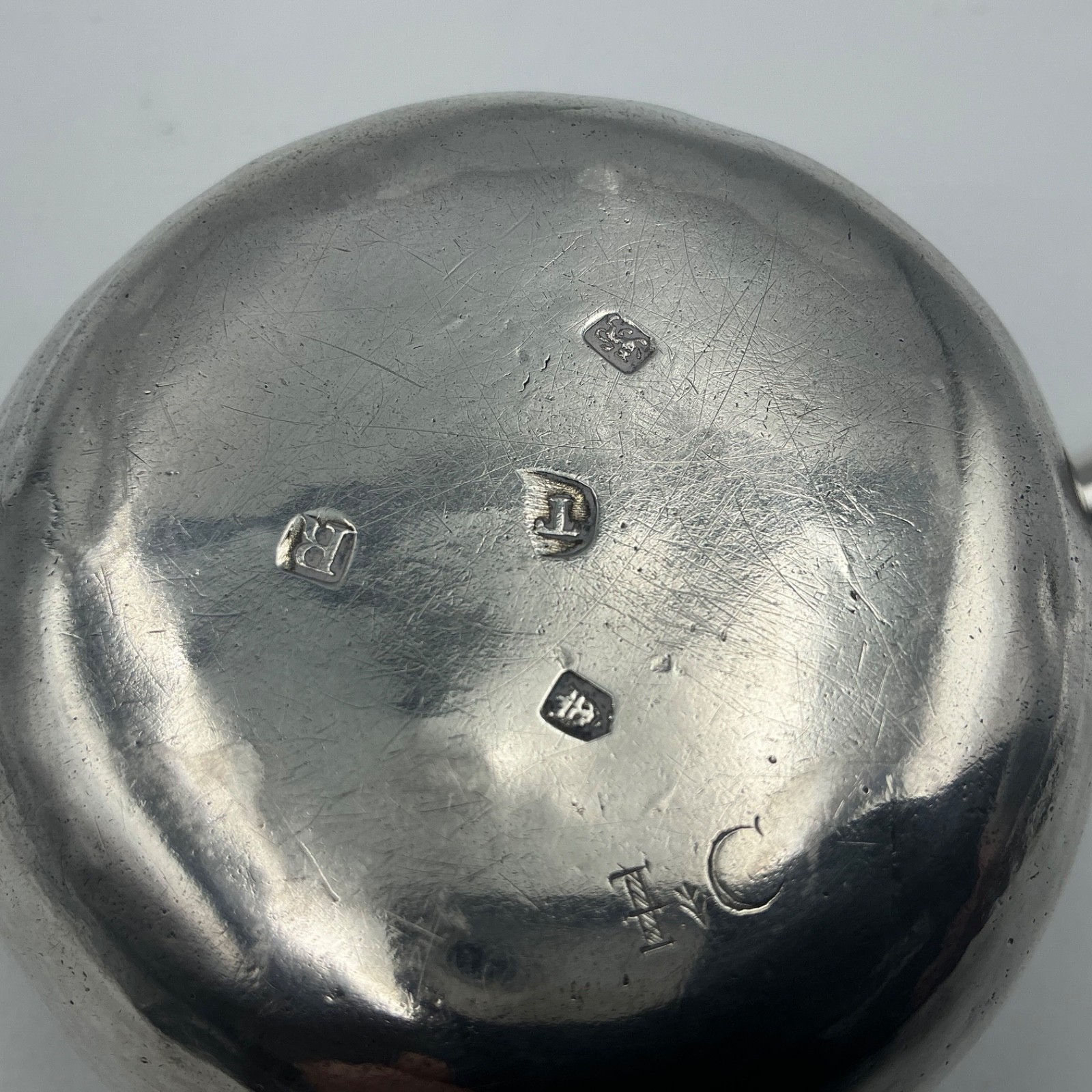 GEORGE II STERLING SILVER BRANDY WARMING PAN, LONDON C1732