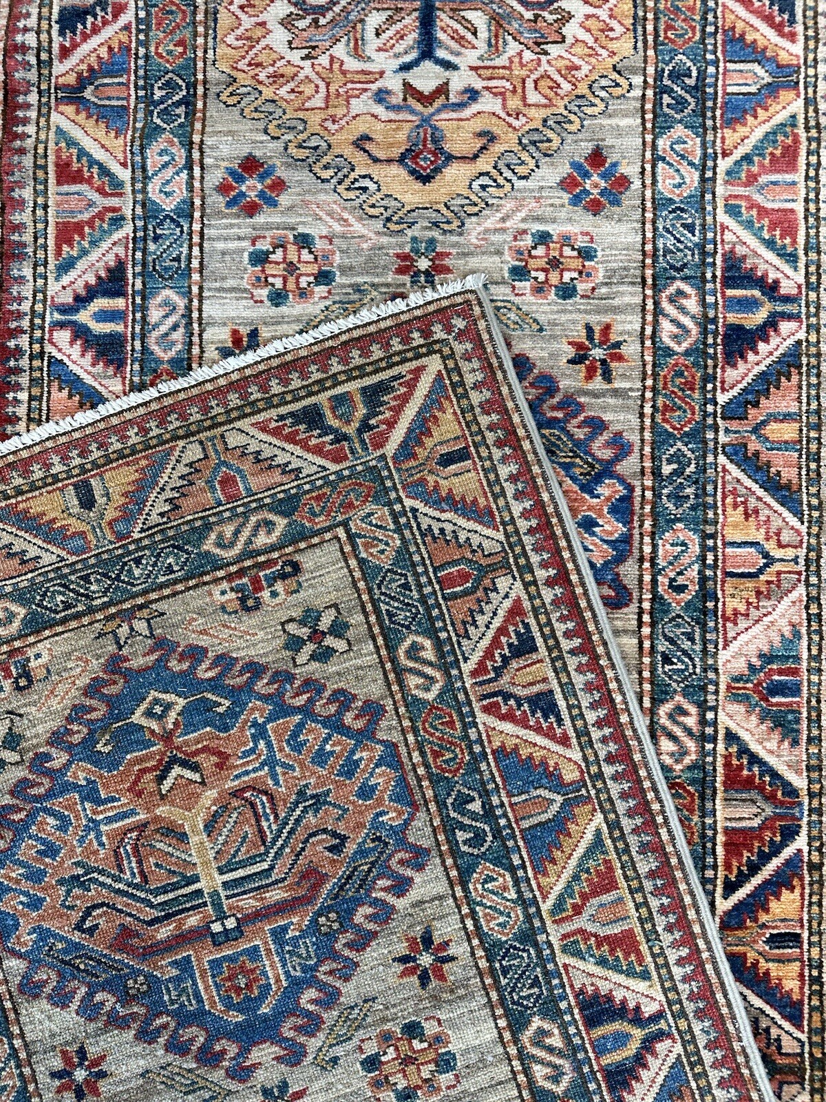 Amazing Afghan – Super Kazak Rug – Tribal Oriental Runner – 2.7 x 8.6 ft.