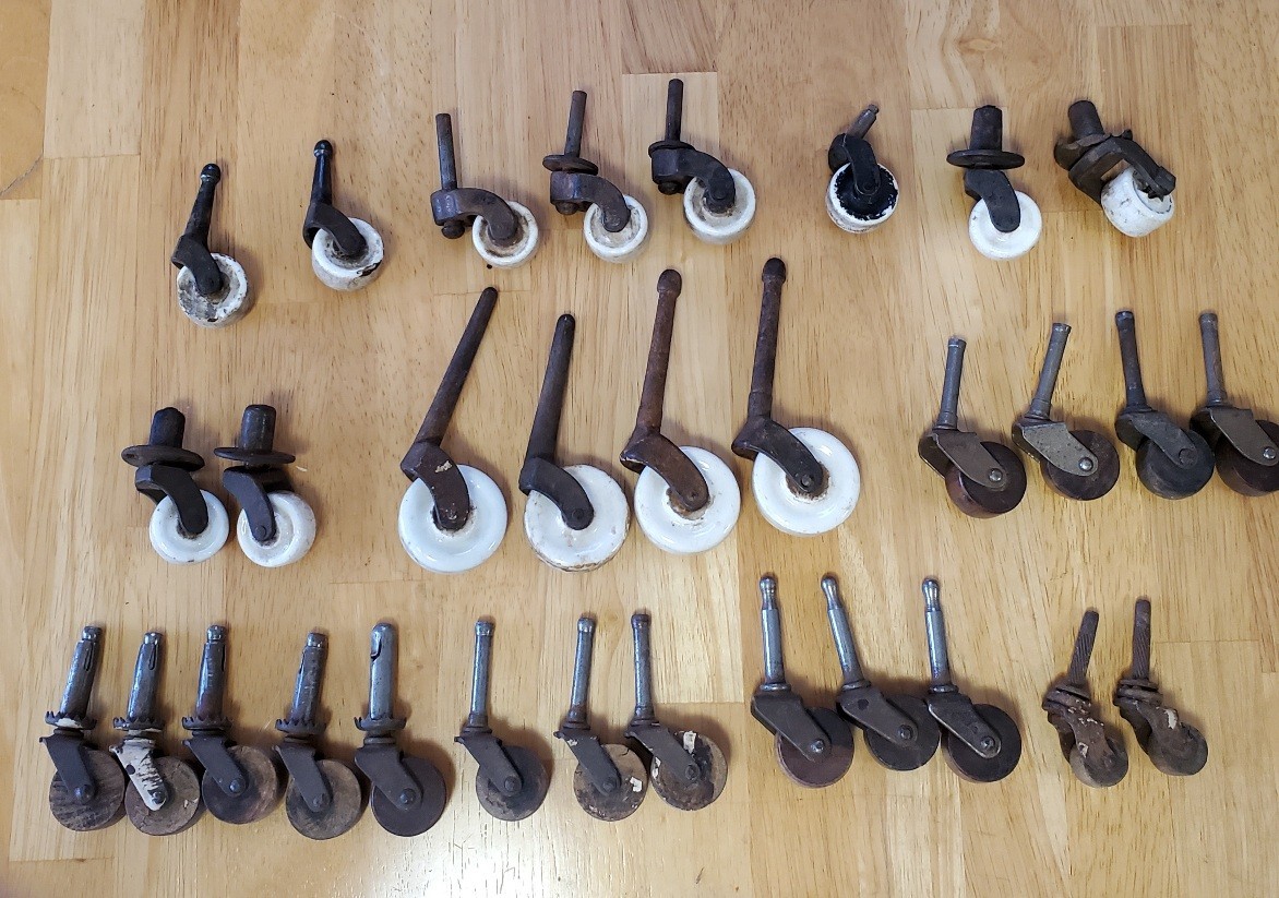 Assortment of Antique/Vintage Casters Wheels Porcelain & Wood for Furniture