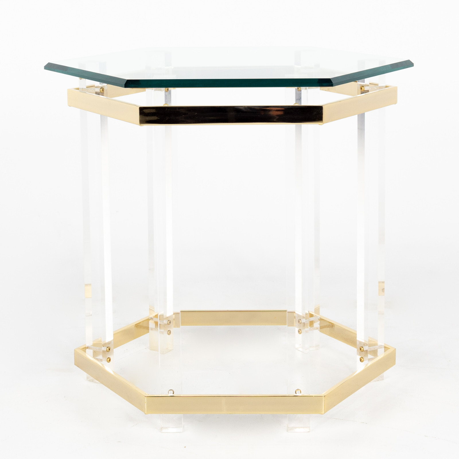 Charles Hollis Jones Brass and Lucite Octagonal Side Table