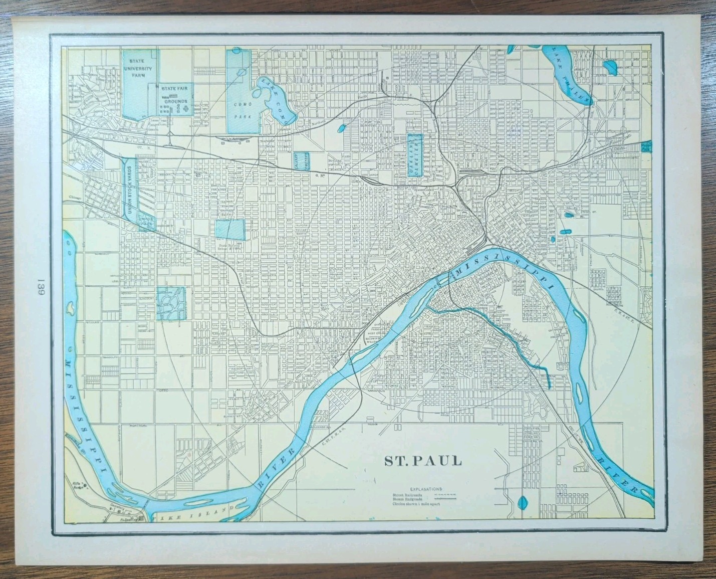 Vintage 1907 ST PAUL MINNESOTA Map 14″x11″ ~ Old Antique Original COMO PARK ZOO