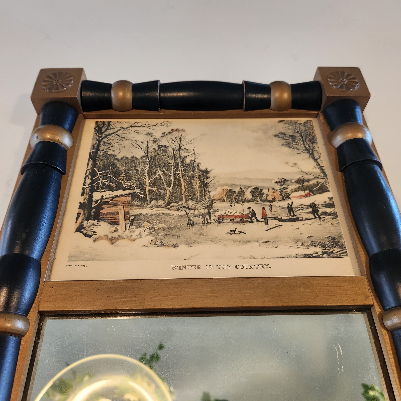 Antique Split Column Mirror w/ Gilded Ring Turnings