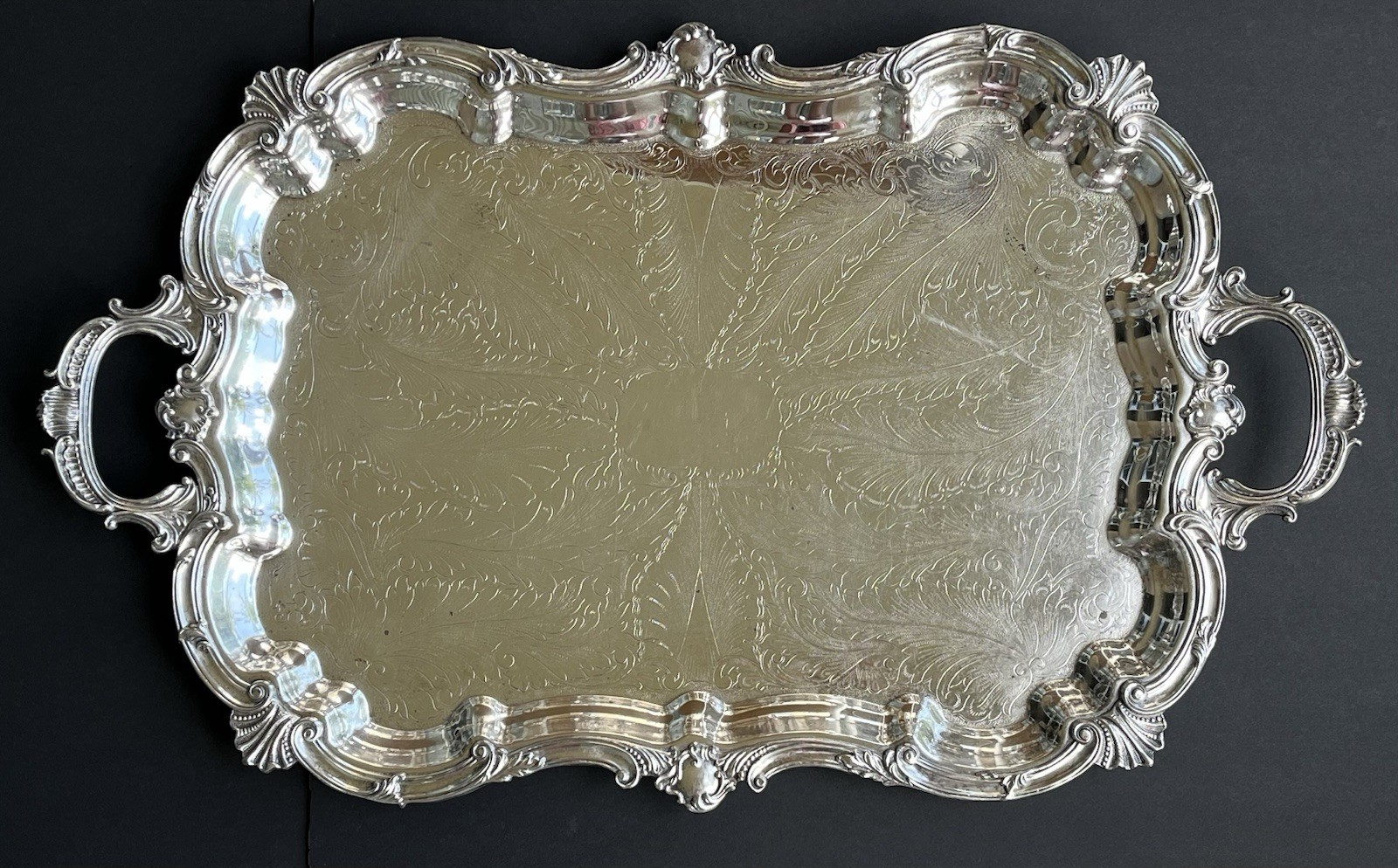 Antique Benedict Silverplate Footed Tray 29”x18” Ornate Handles Rococo Engraved