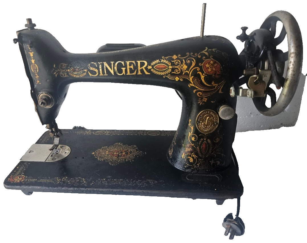 1910 Singer Sewing Machine Treadle Red Eye Model 66 Drop-in Bobbin with Light