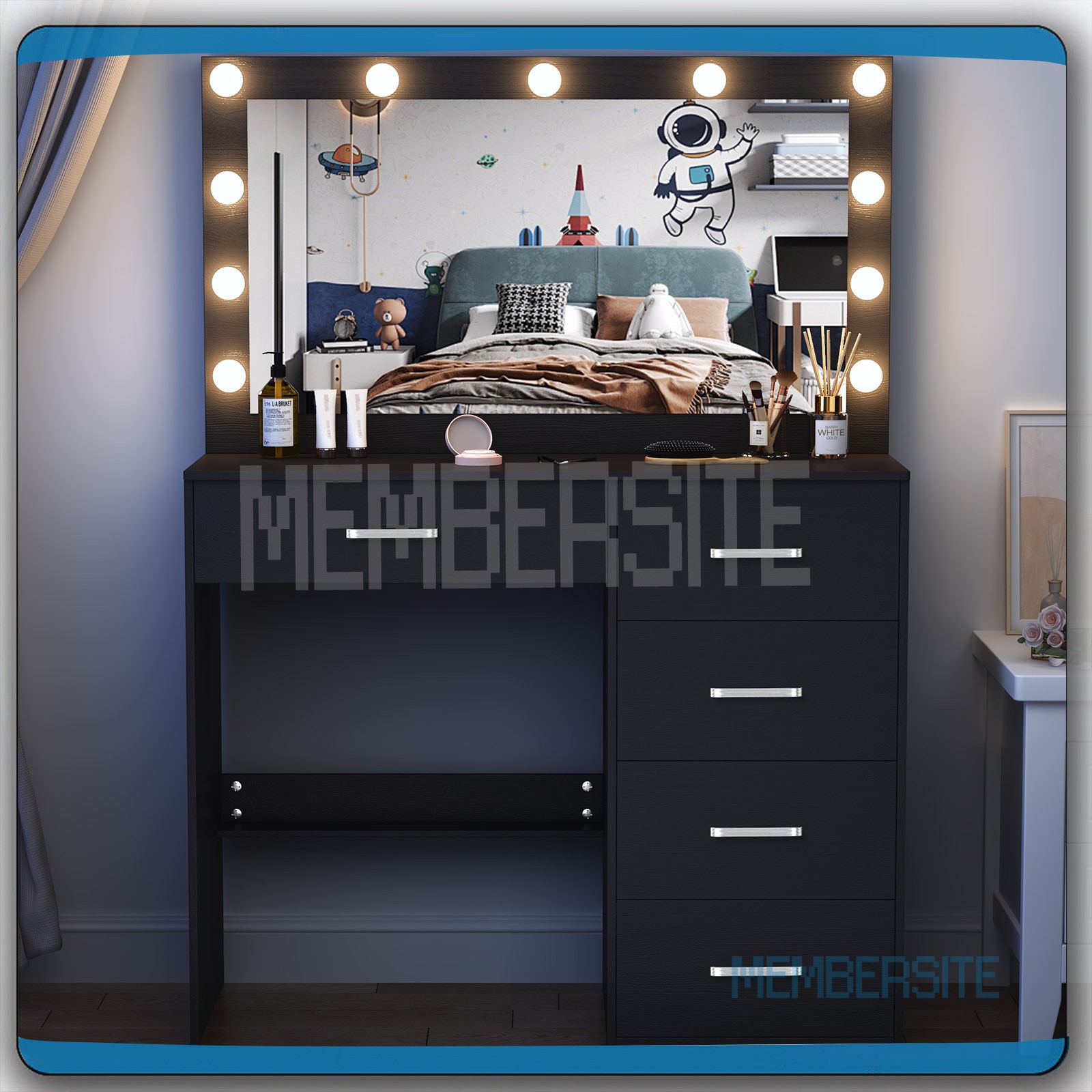 Makeup Vanity Table with Large Lighted Mirror & 11 LED Bulbs Black Dressing Desk