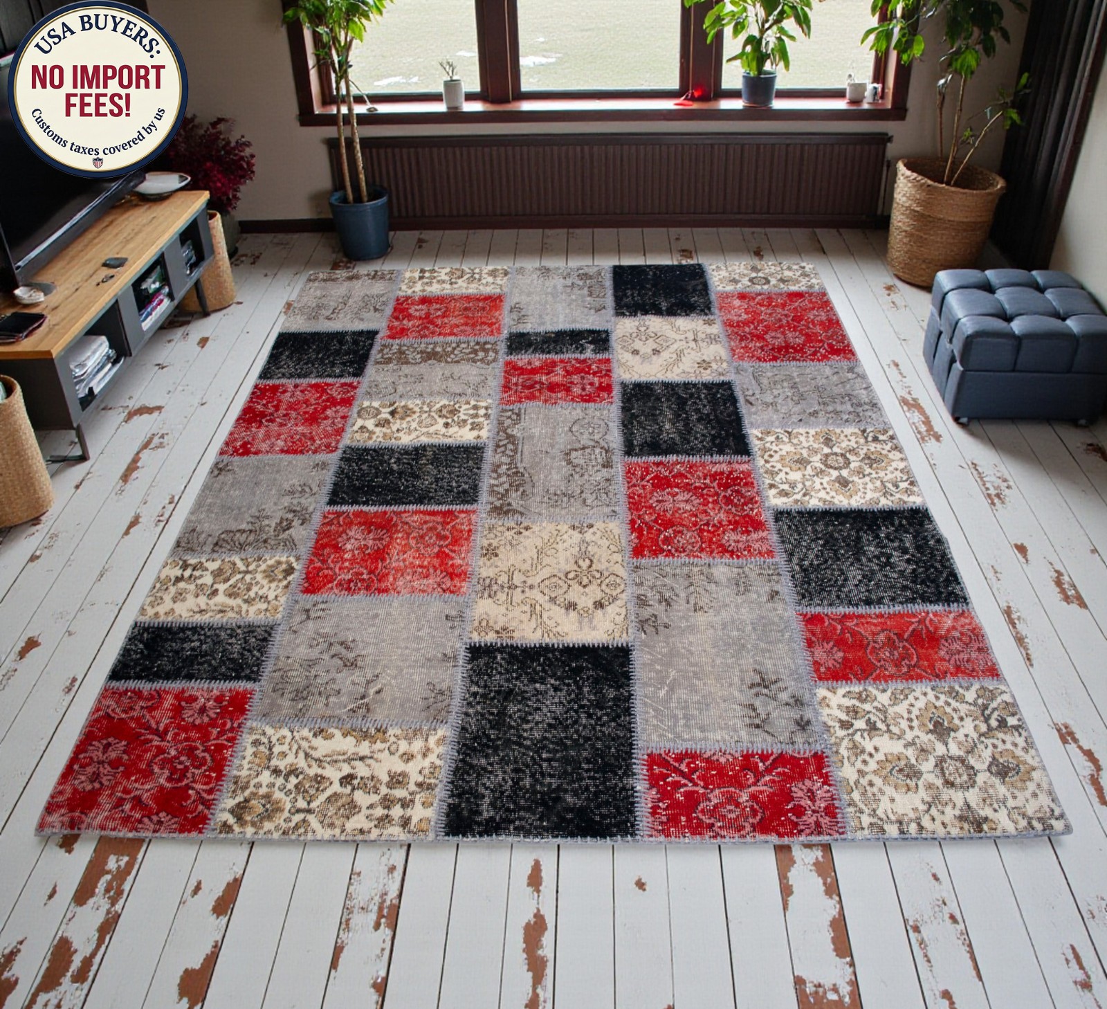 Hand Made Turkish Rug, Patchwork Rug, Vintage Living Room decor 6×8 ft Approx