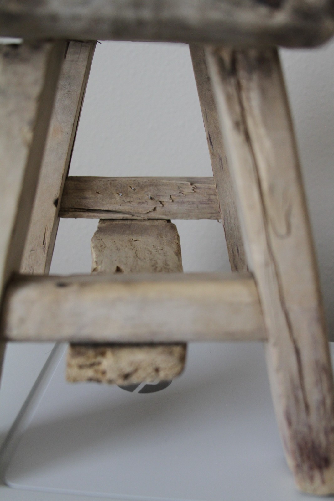 Petite rustic bleached milking stool. Beach, farmhouse, neutrial