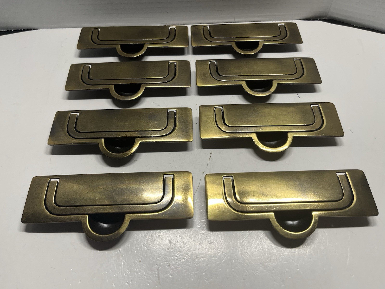 Vtg.Lot (8) NOS KBC Heavy Rectangular Brass Plated Recessed Drop Bail Cup Pulls