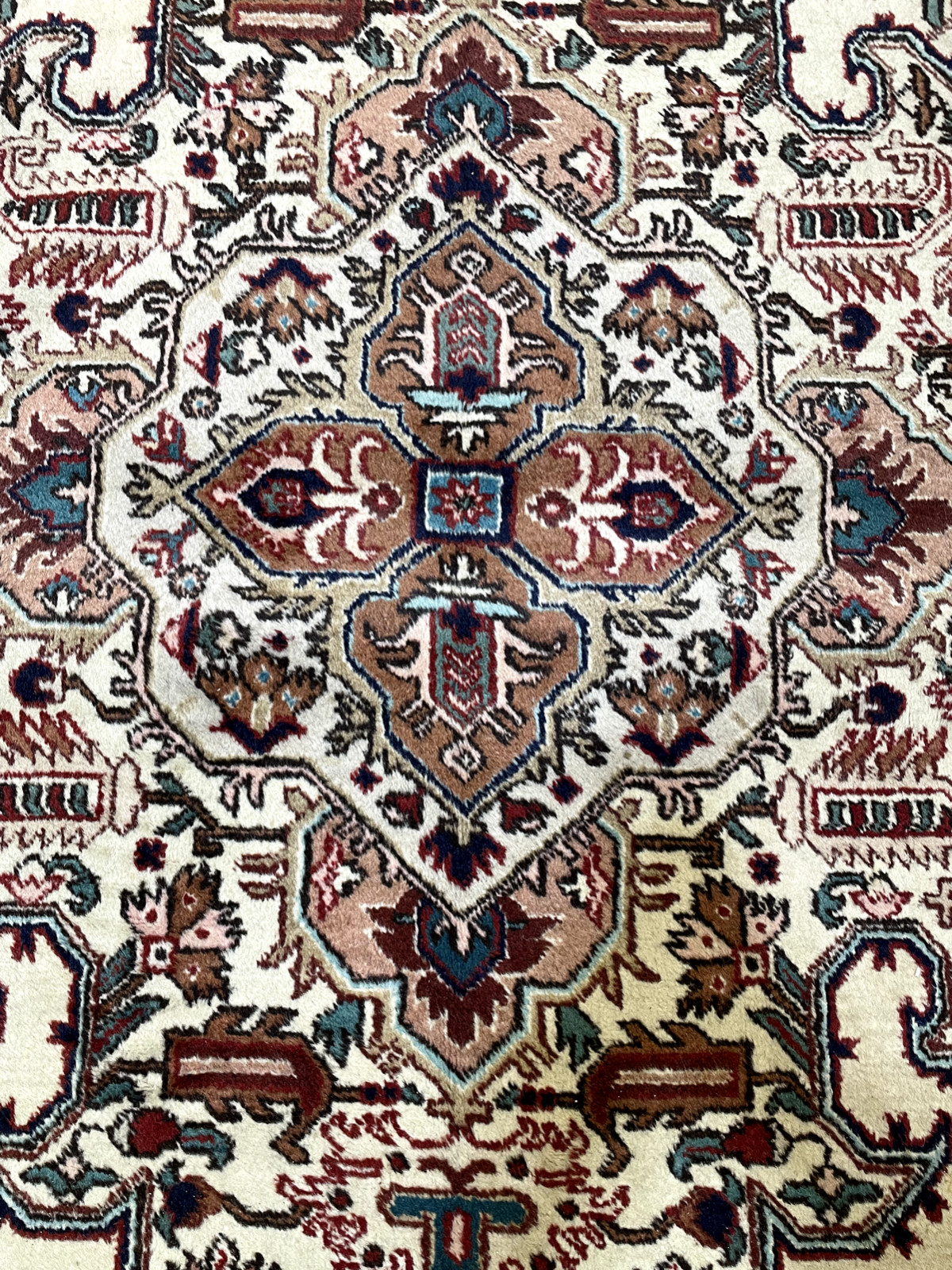 Antique Oriental Hand-Knotted Wool Area Rug Ivory/Red/Blue 9’9″ x 13’2″