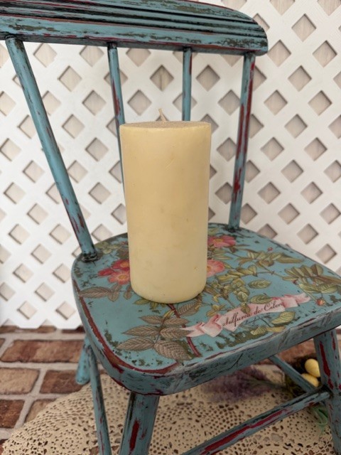 SMALL PRIMITIVE DECORATIVE TEAL BLUE 21″ COLONIAL WOOD CHAIR W/ IOD FLORAL DECOR