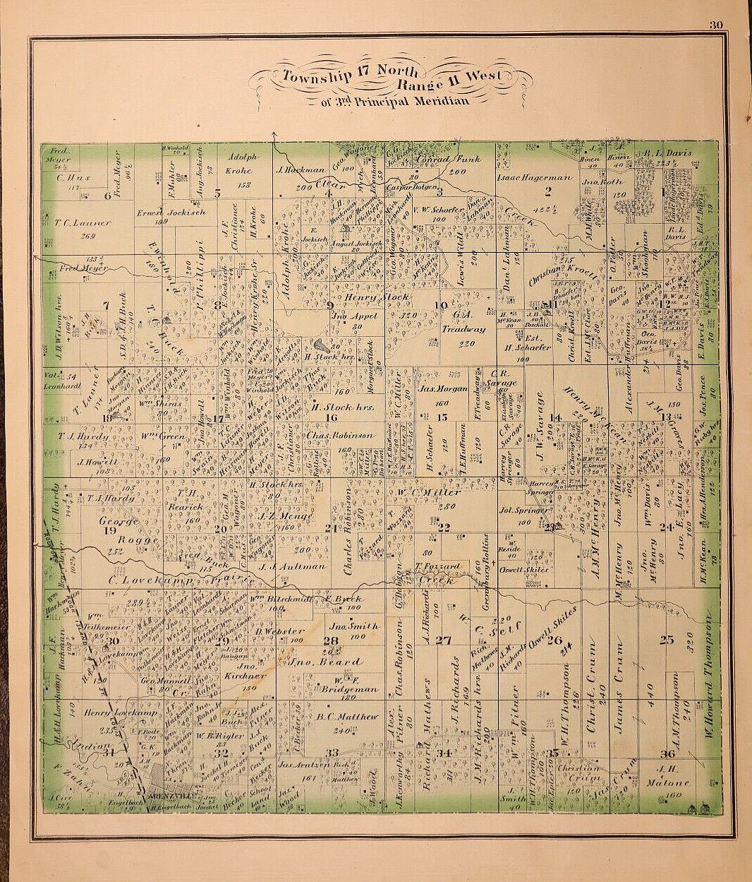 1874 Plat Map ~ Twp. 17 N – Range 11 W, CASS Co., ILLINOIS (14×17)-#011