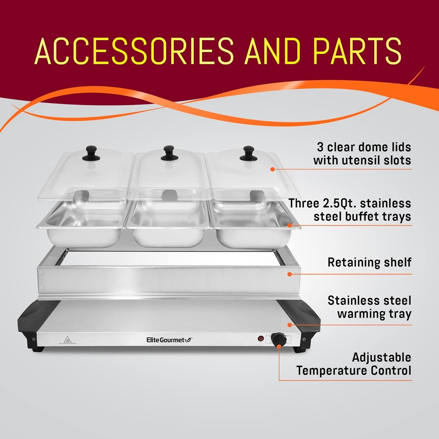 Buffet Server with Clear Lids & Temp Control – 3 Trays, Perfect for Holidays