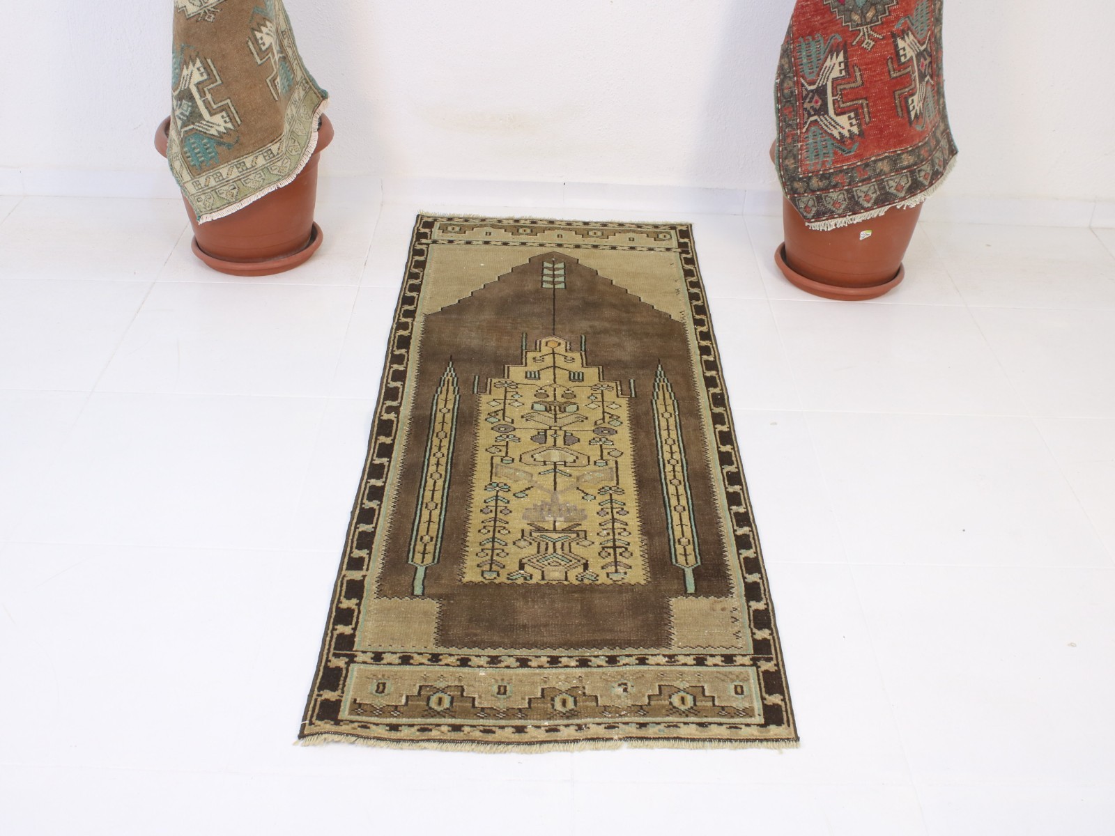 2×5 Brown Accent Rug, Handmade Turkish Rug, Small Area Rug, 2.1×5.4 Ft