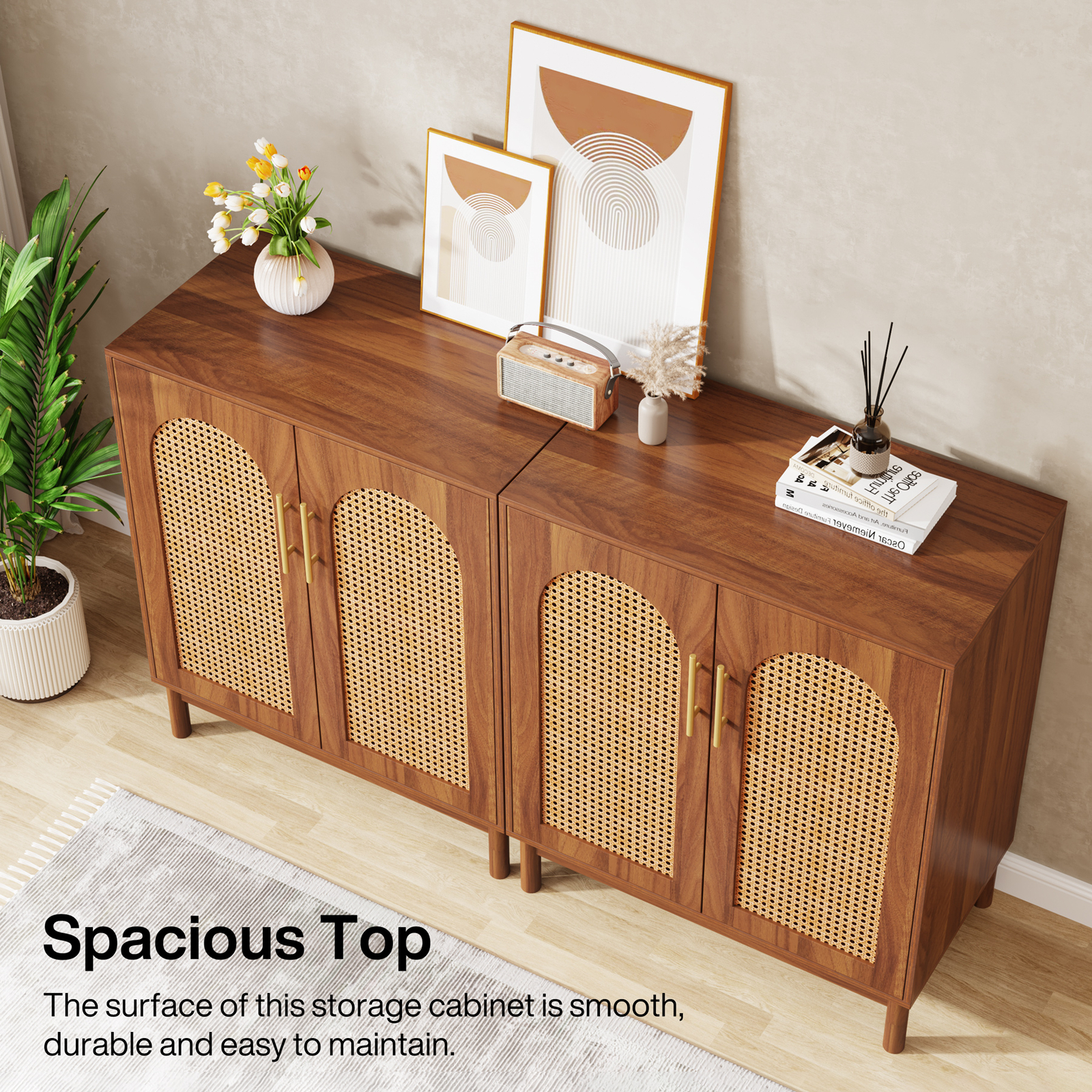 Tribesigns 59″ Rattan Sideboard Buffet Cabinet Accent Storage Cabinet Kitchen