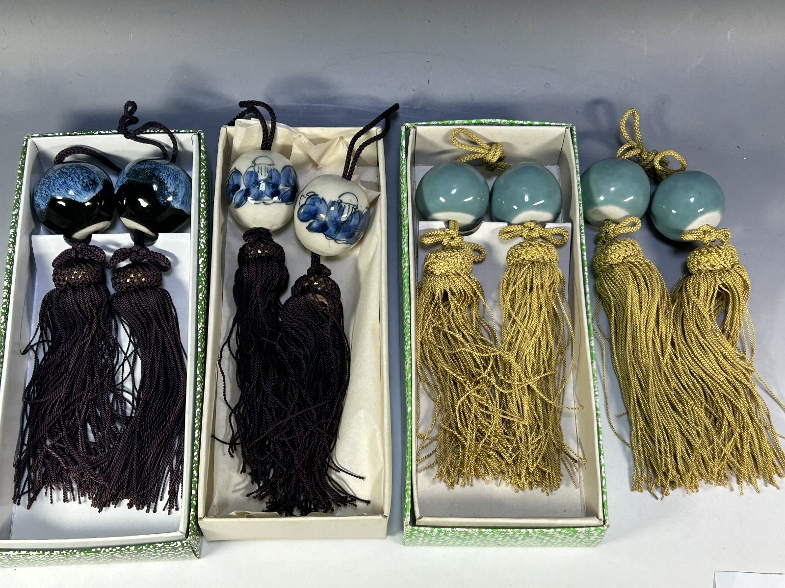 FUCHIN 4 Sets #176 Japanese Vtg Hanging Ceramic Porcelain Scroll Kakejiku Weight