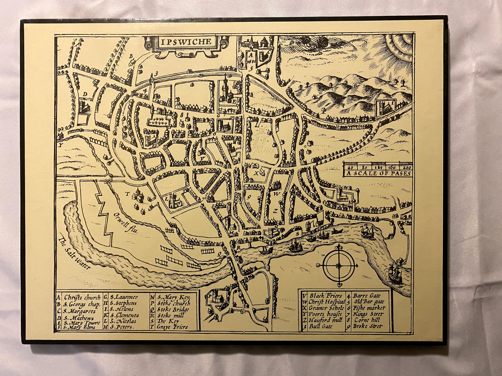Vintage 1975 John Speed Reproduction Ipswich 1610 Map – Professionally Mounted