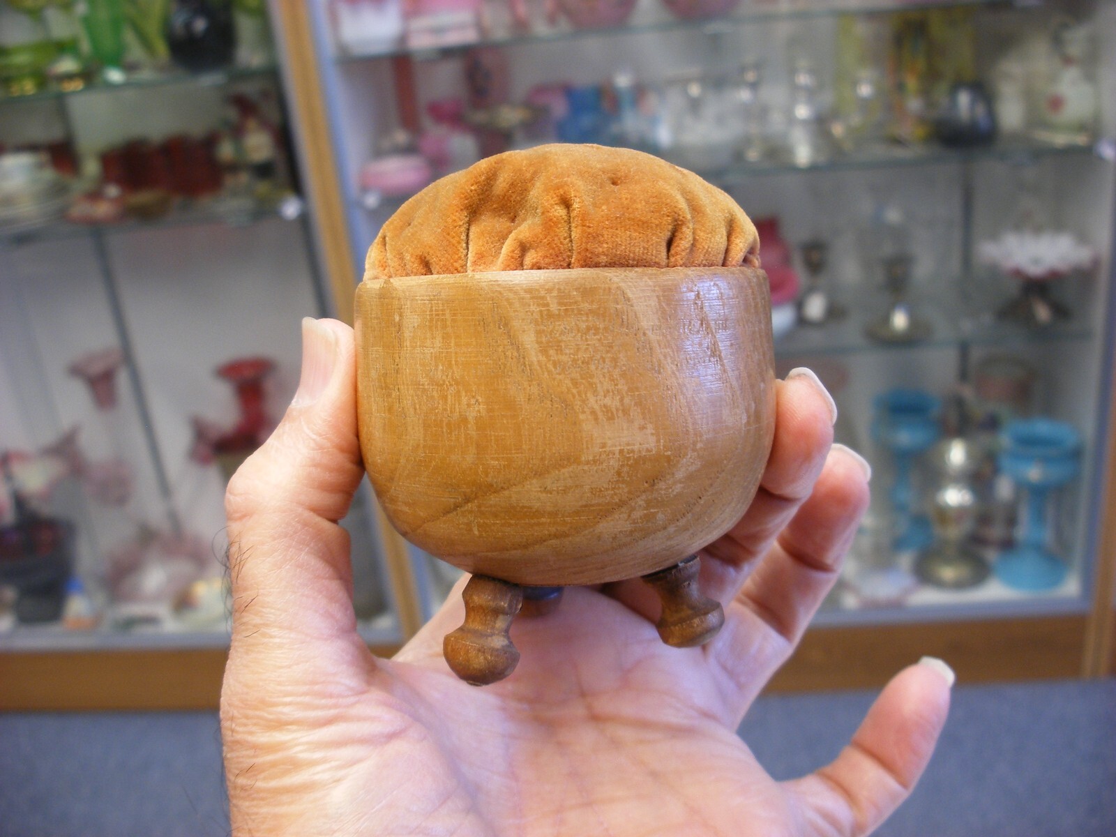 Vintage Sewing Notions – Wood Footed Pin Cushion