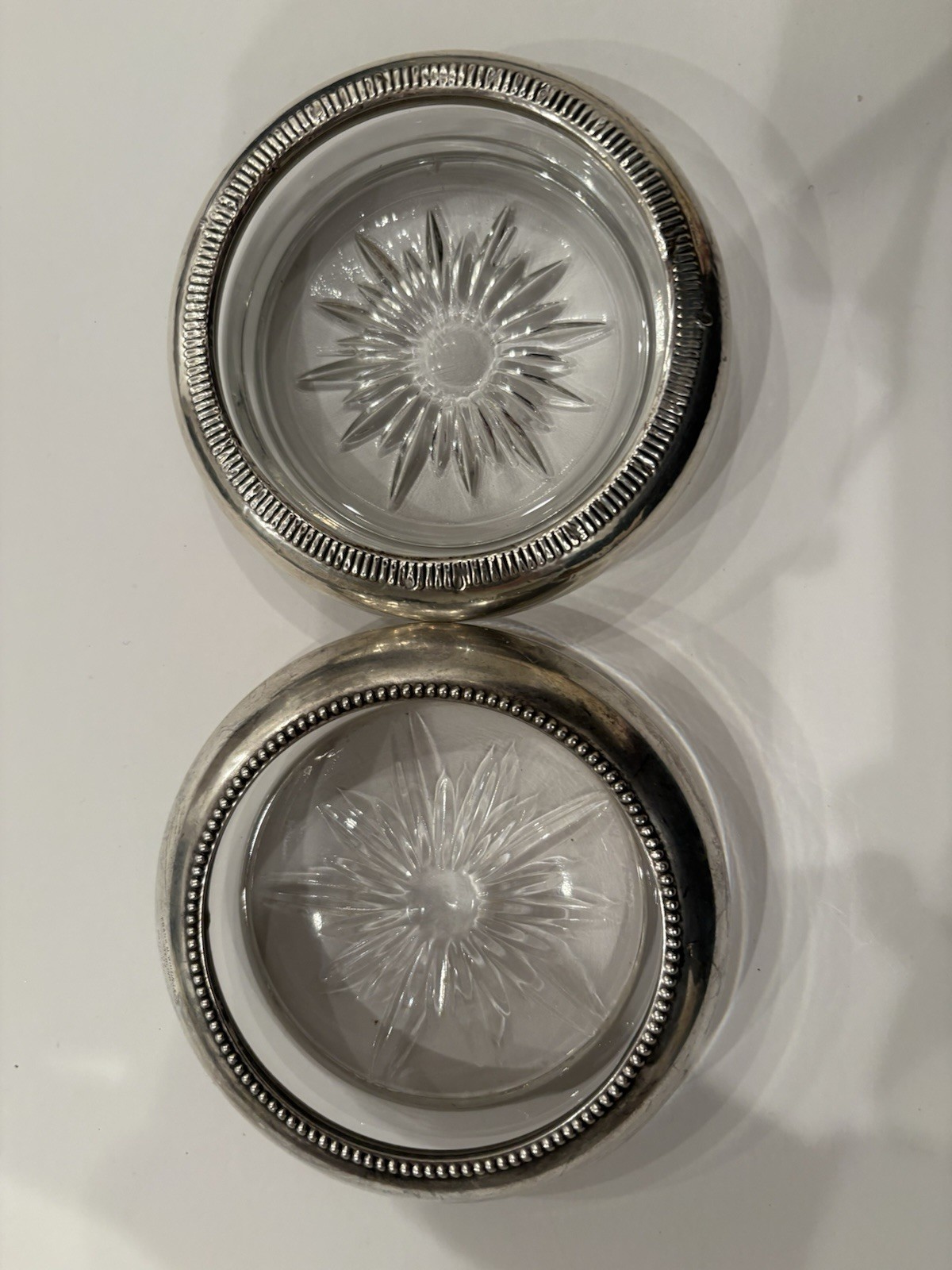 Frank M Whiting Sterling & Crown Sterling Drink Coasters Set of 2 Vintage 1950’s