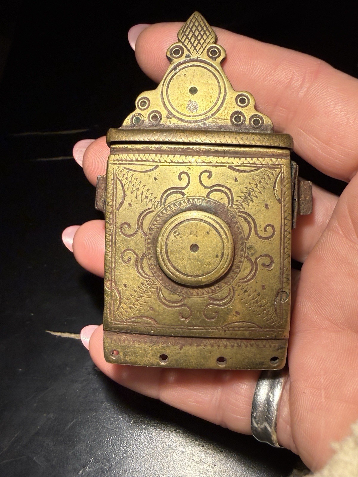 Antique 19th Century Brass Ottoman Palaska Ammunition Gun Powder Box Vintage War