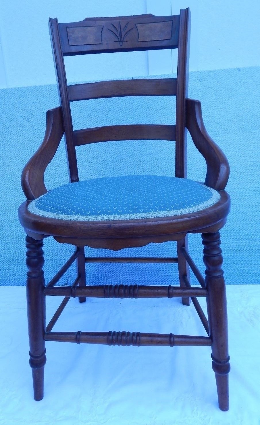 Vintage Mahogany Chair With Greenish Seat 35 1/4″ High 19 3/8″ Wide