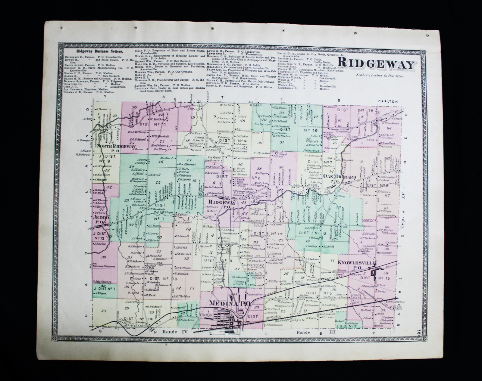 BEERS UPTON & CO. ATLAS MAP PAGE PLATE TOWN OF RIDGEWAY ORLEANS COUNTY NY 1875