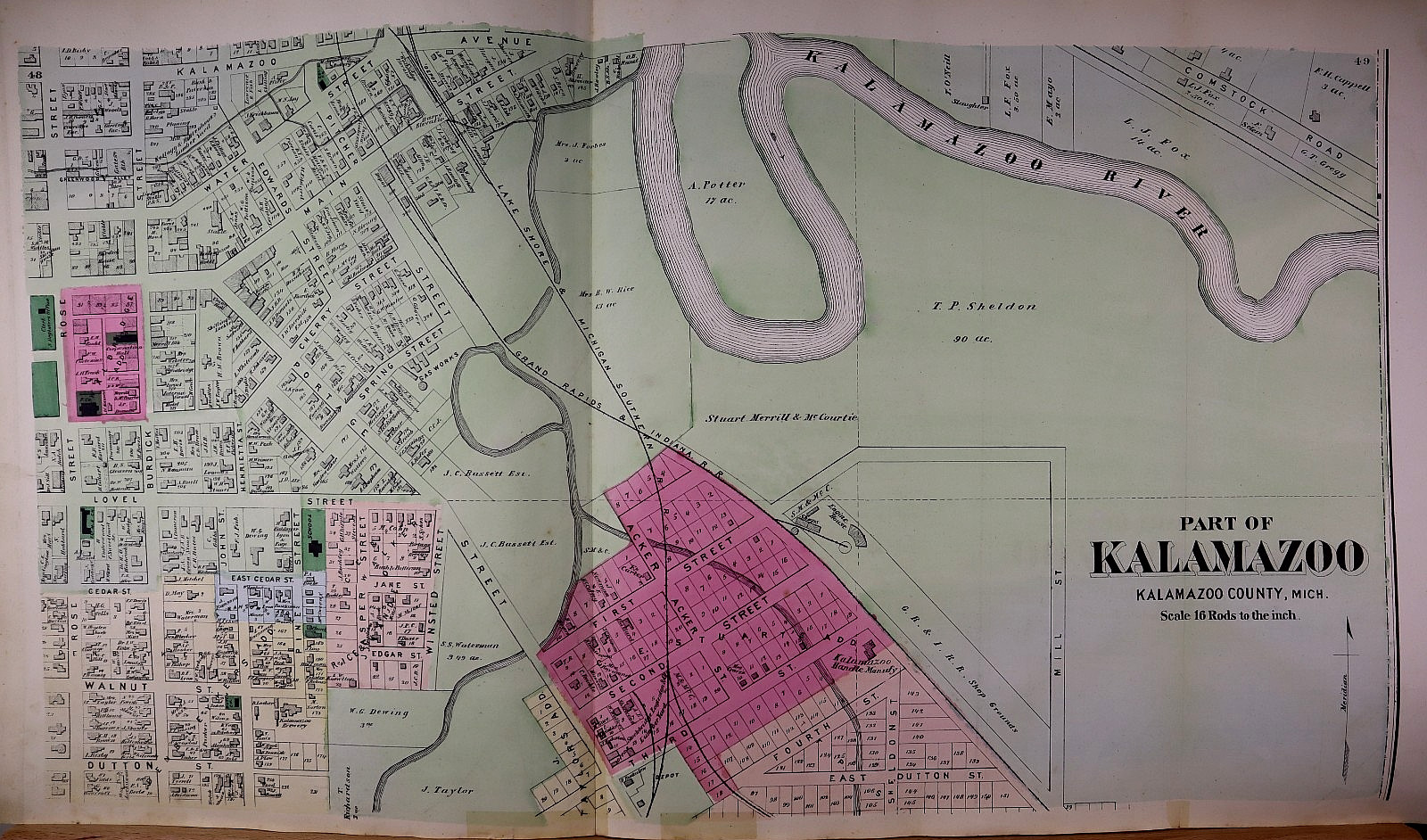 1873 Plat Map ~ Main & Portage St., Kalamazoo, Kalamazoo Co., Michigan (15X27)