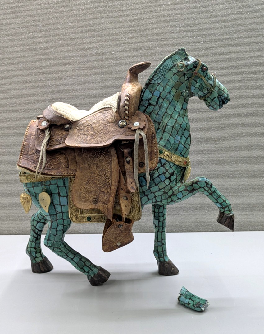 VINTAGE CHINESE REPUBLIC PERIOD MOSAIC CLOISONNE HORSE SCULPTURE ART DECOR PART