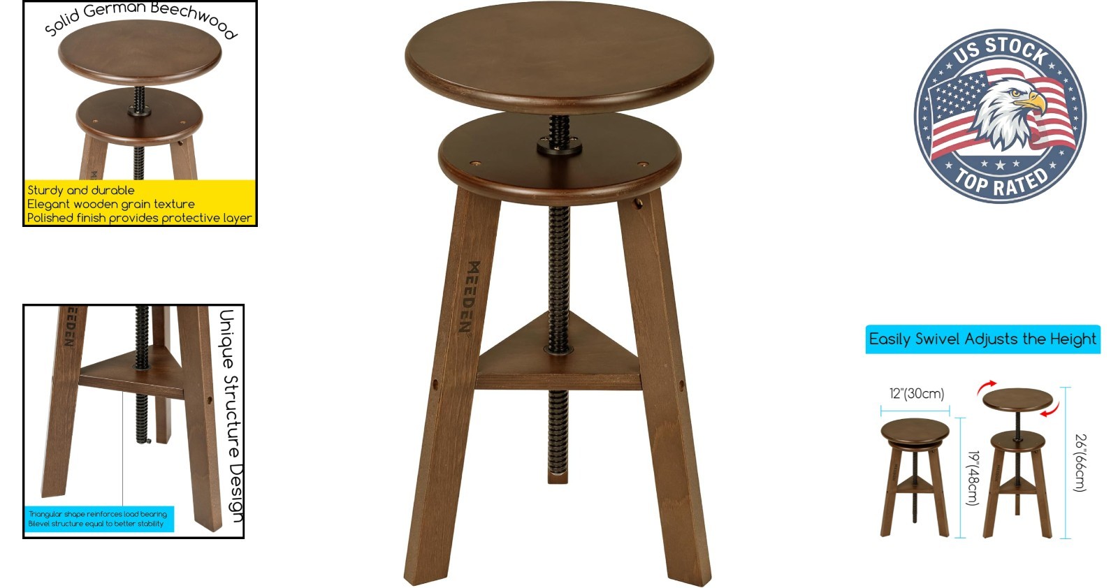 Vintage Style Height Adjustable Stool – Perfect for Art Studios and Home