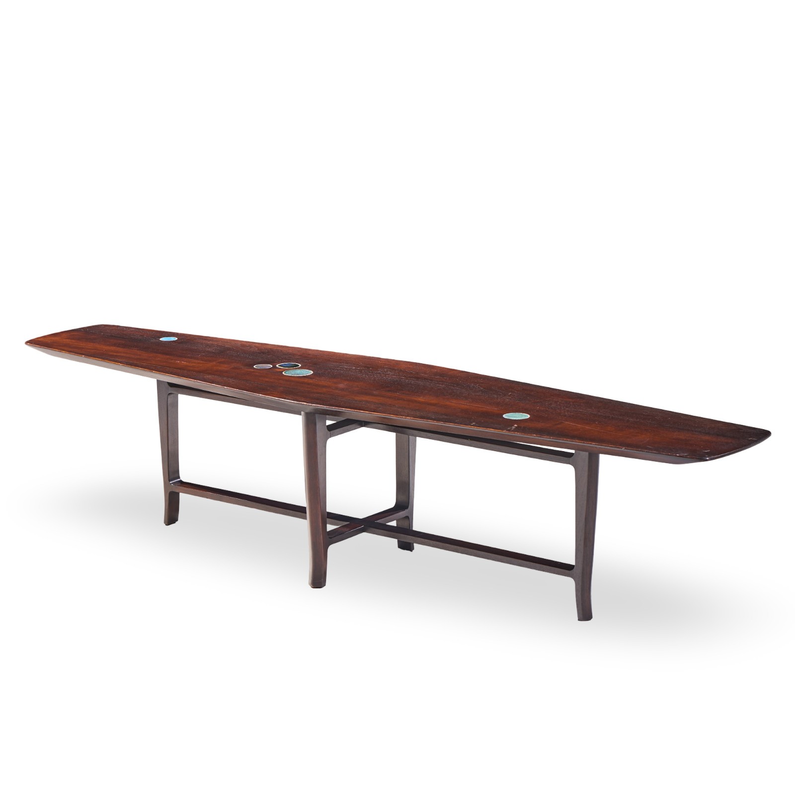Edward Wormley for Dunbar 5632 Walnut, Mahogany with Natzler Tiles Coffee Table