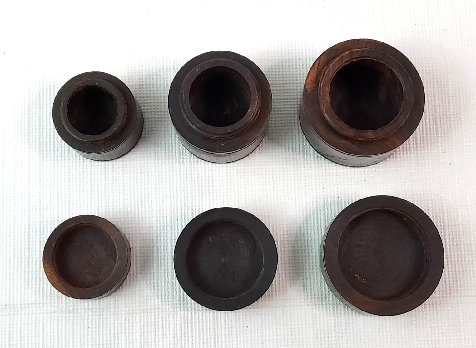 Treen Lidded Spice Pill Vanity Containers Storage Jars Turned Wood 3 Piece Set