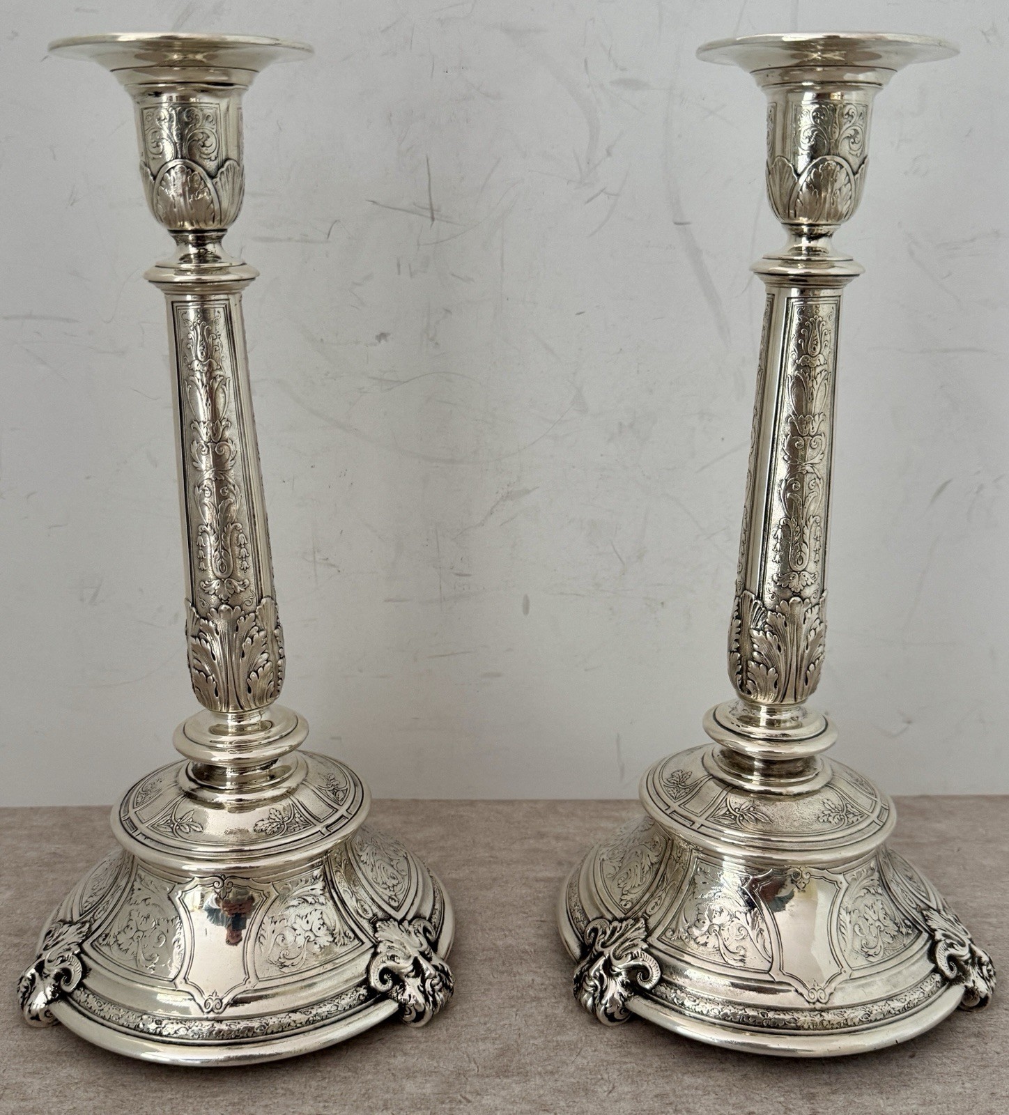 PAIR RARE 10 3/4″ GORHAM RENAISSANCE FLORENZ PATTERN STERLING CANDLESTICKS 1926