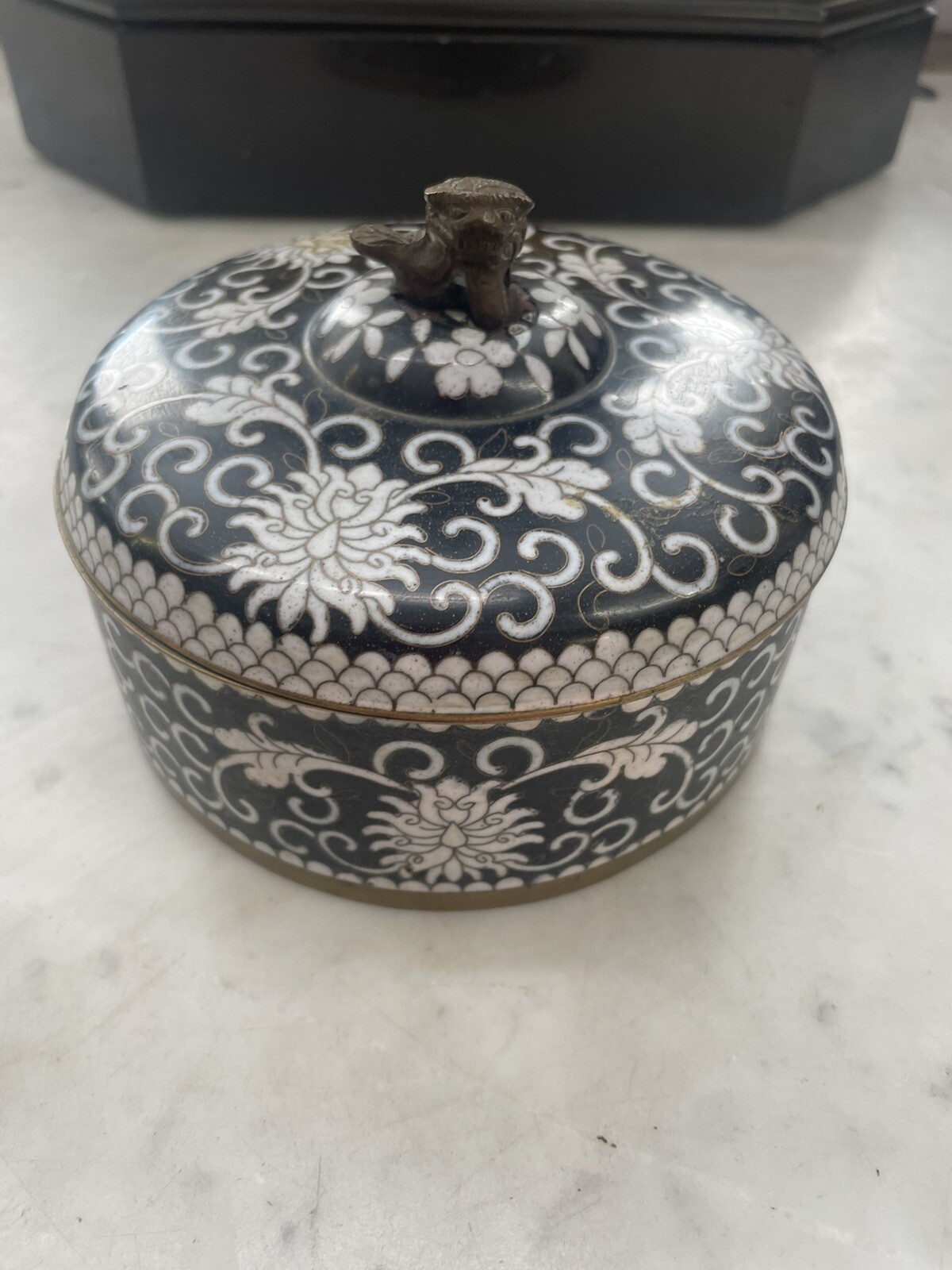 Late 19th Century/ Early 20th Century Black & White Cloisonne Enamel Trinket Box