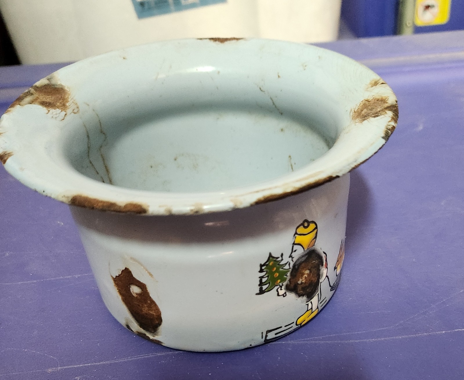 Vintage Childs Bed Pan With Pictures, Made In Czechoslovakia, Has Rust Spots