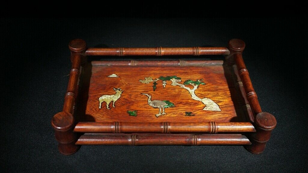 Chinese Natural Rosewood Inlaid shells Handmade Exquisite Tea Tray 103119