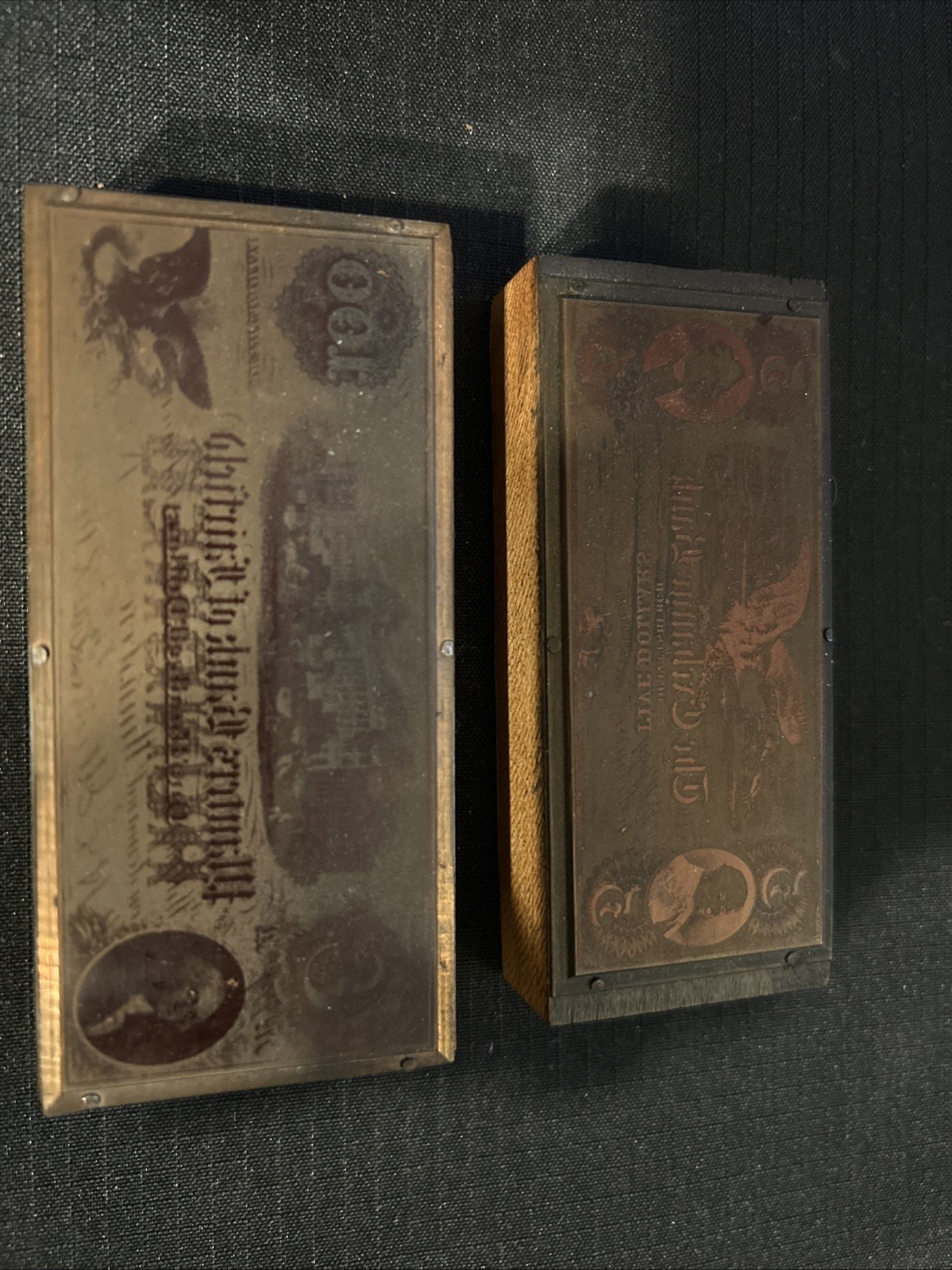 Lot Of 2 Very Rare Antique Letterpress Currency Blocks Pittsburgh Bank