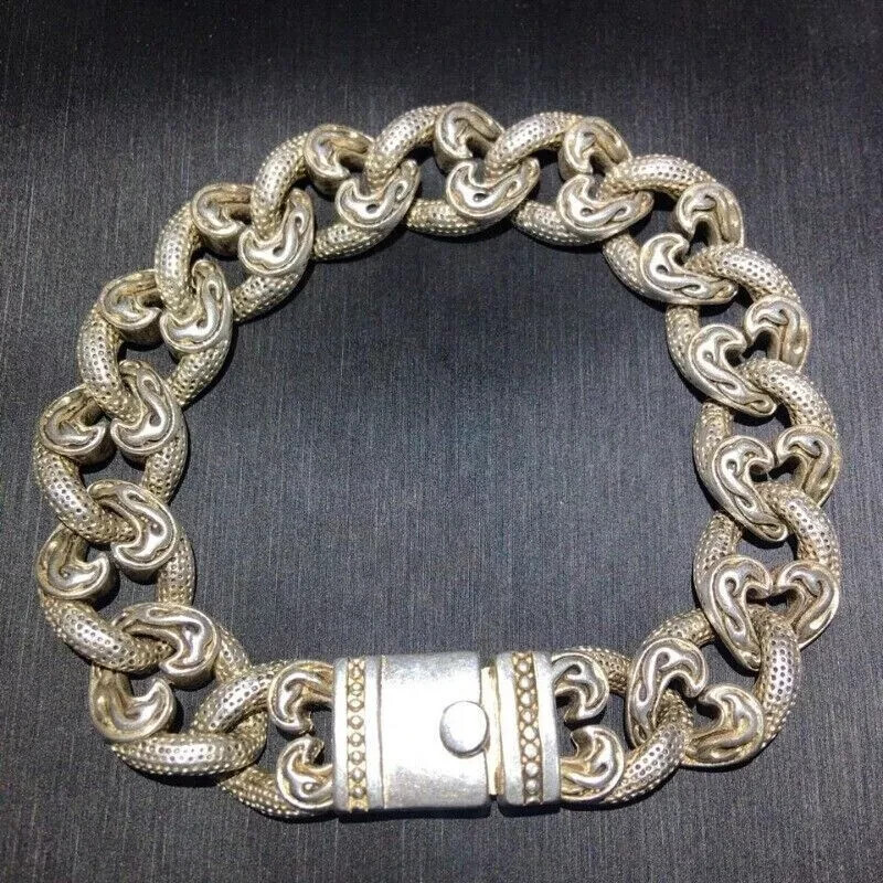 Asian Old Miao Silver Bangle Hand Cast Statue Bracelet Jewelry Bangle